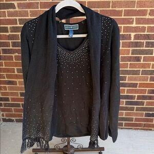 Kendra Scott Black V-Neck Sweater with Rhinestone Accents